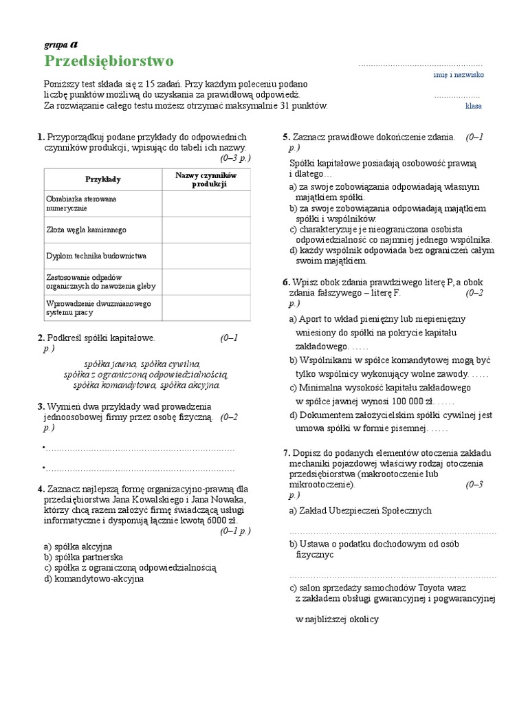 Sprawdzian Pp Podatki I Ubezpieczenia Odpowiedzi