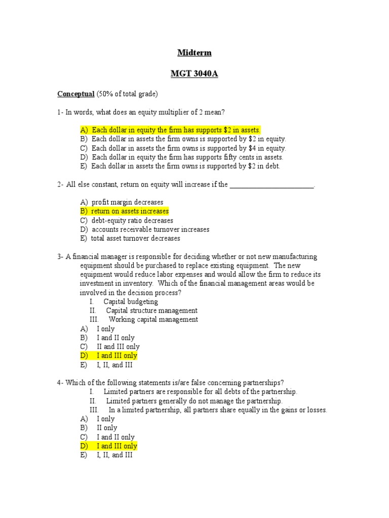 MGT 3040A Midterm Exam Review Guide | PDF | Present Value | Annual ...
