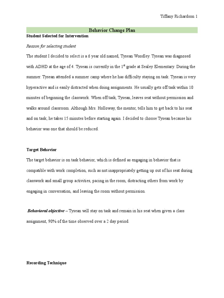 Behavior Change Plan - Template 1 2 1 | PDF | Reinforcement | Behavior ...