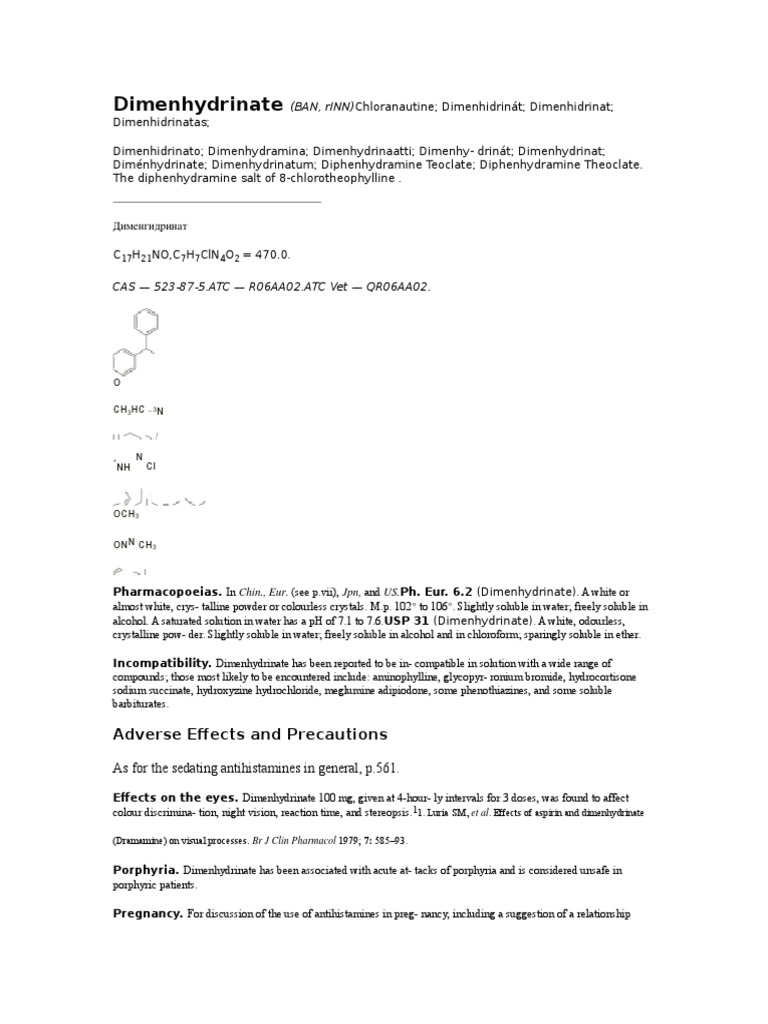 Dimenhydrinate: Uses, Effects, and Preparations | PDF | Vertigo ...