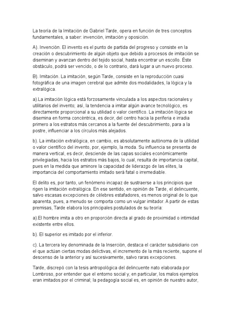 Teoría de La Imitación de Gabriel Tarde Delito Criminología