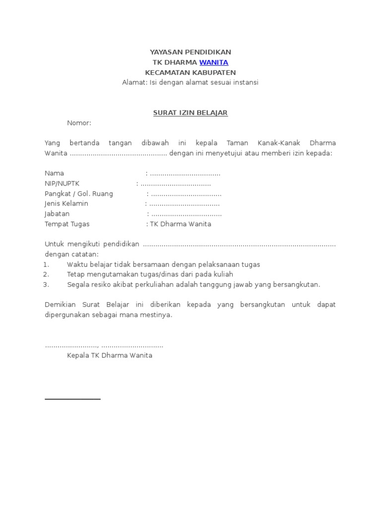 Contoh Surat Izin Yayasan