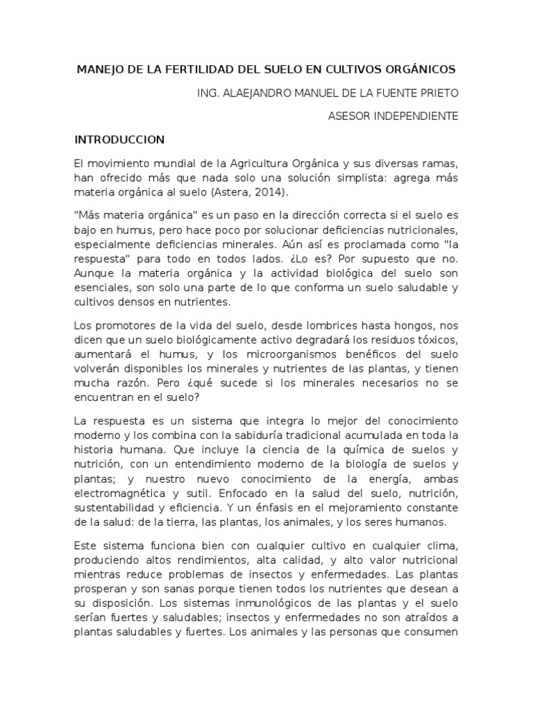 Fertilidad del Suelo en Cultivos Orgánicos | PDF | Calcio | Manganeso