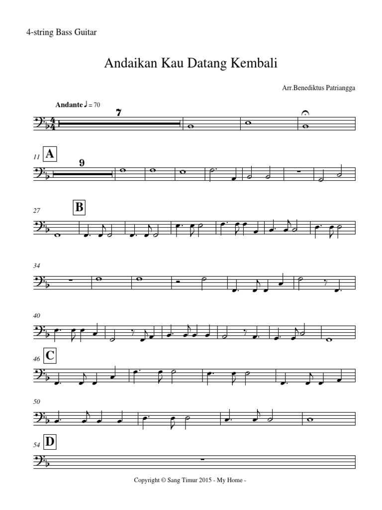 Andaikan Kau Datang Kembali 4 String Bass Guitar Pdf