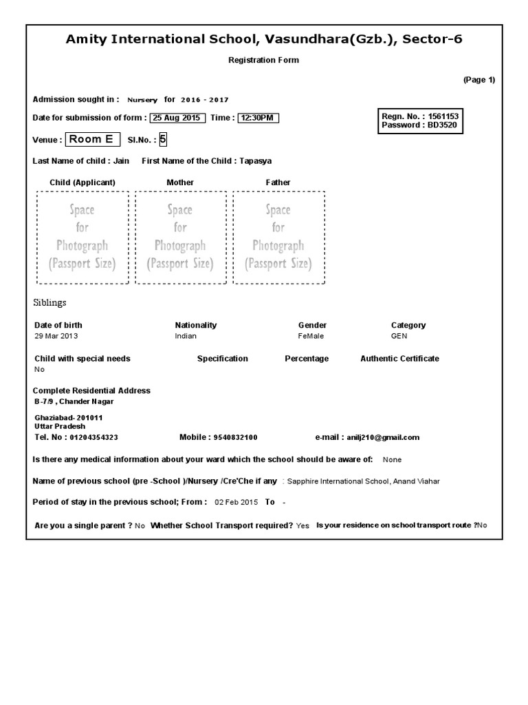 Amity International Schools Admission Form | PDF | Business | Further ...