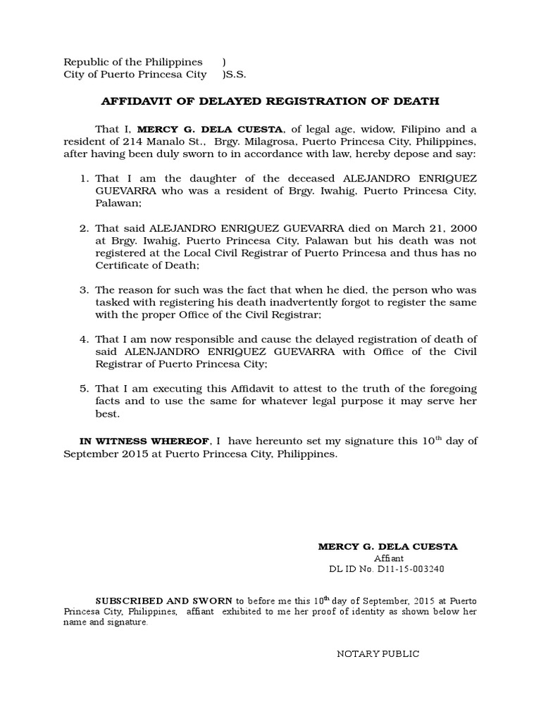 Affidavit for Delayed Registration Mercy Guevarra