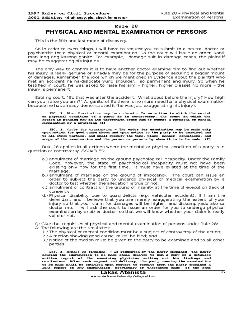 Rule 28: Physical and Mental Exams | PDF | Physical Examination ...
