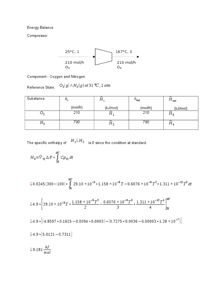 Energy Balance for O2 and N2 Compressor | PDF