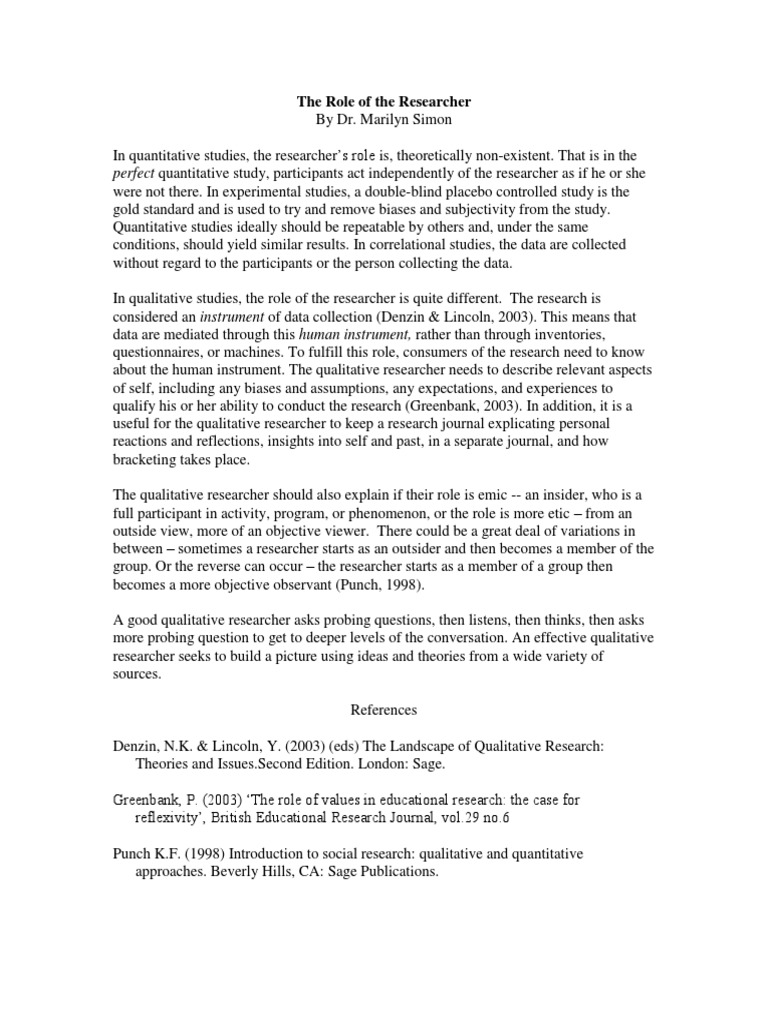Role of the Researcher Qualitative Research Bias