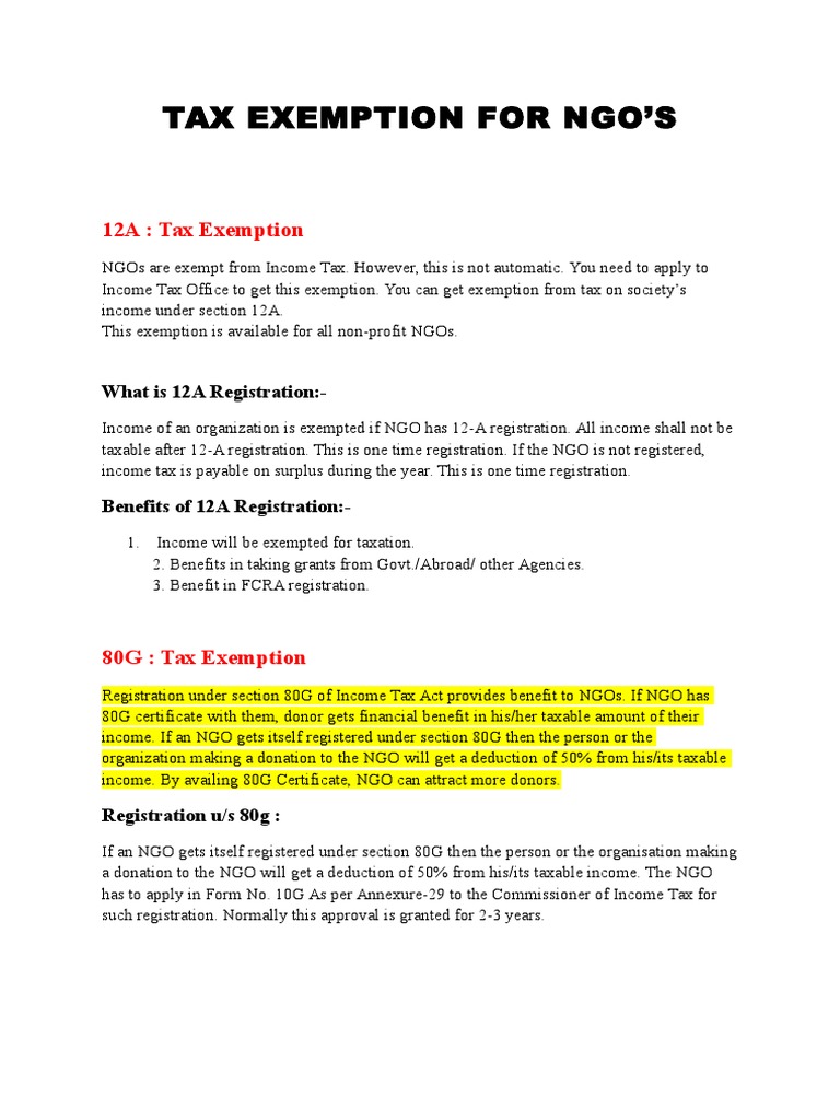 Tax Exemption For Ngo | PDF | Non Governmental Organization | Tax 