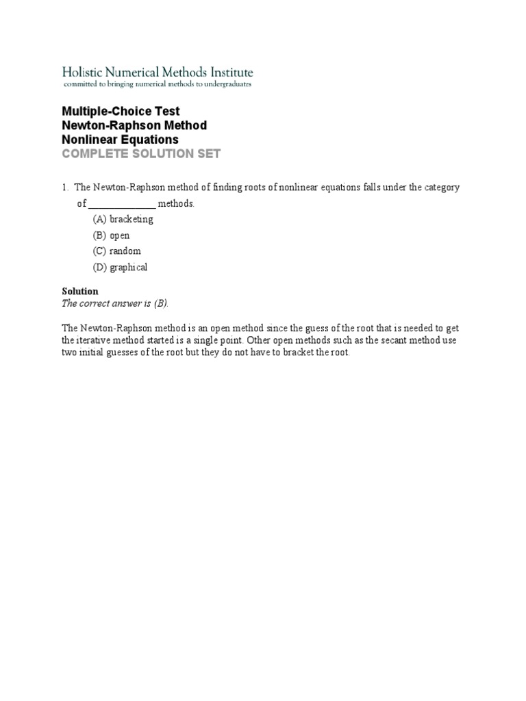 Quiz Newton Raphson Solution Download Free Pdf Gases Mathematical
