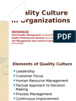 Quality Culture in Organizations: References