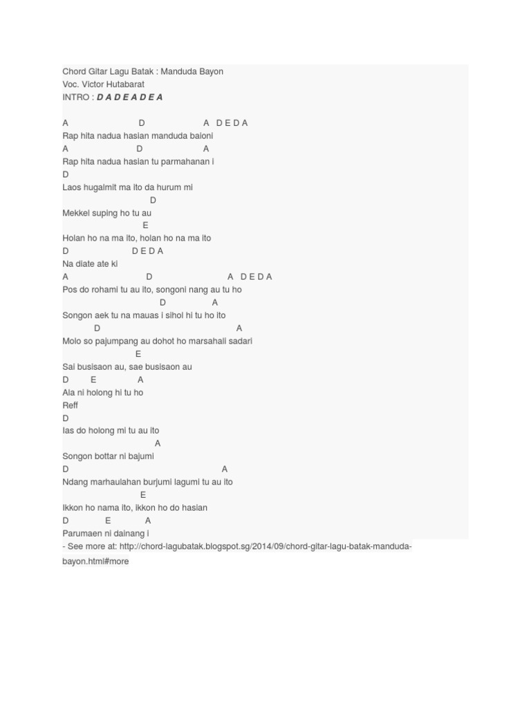 Chord Gitar Lagu Batak Manduda Bayon