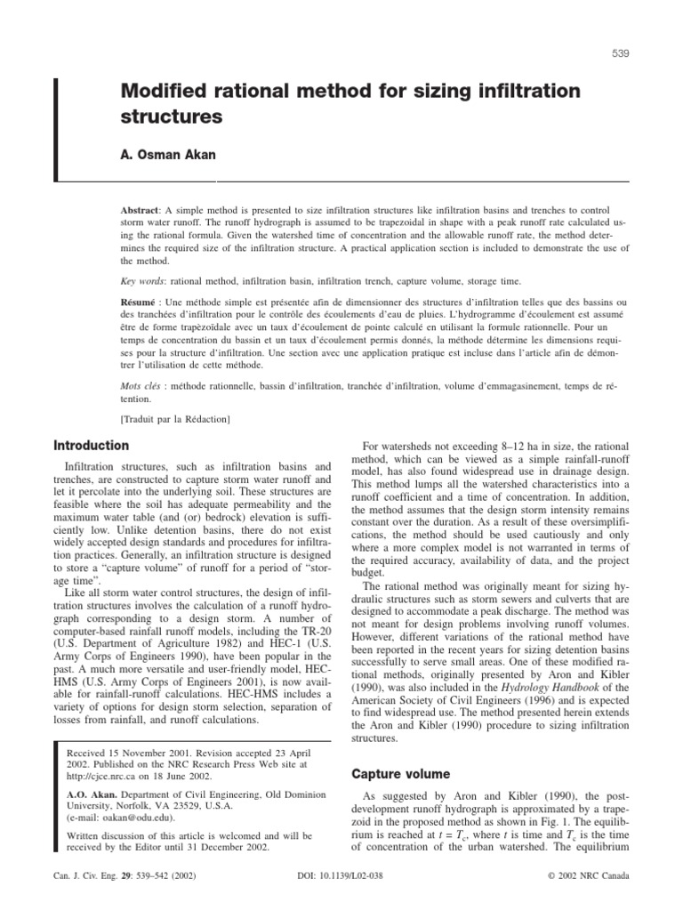 Modified Rational Method For Sizing Infiltration Structures | PDF ...