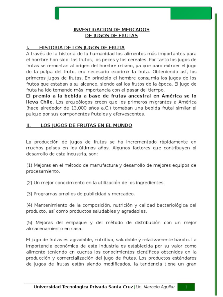 Mercado de Jugos de Frutas en Bolivia | PDF | Distribución (comercial ...