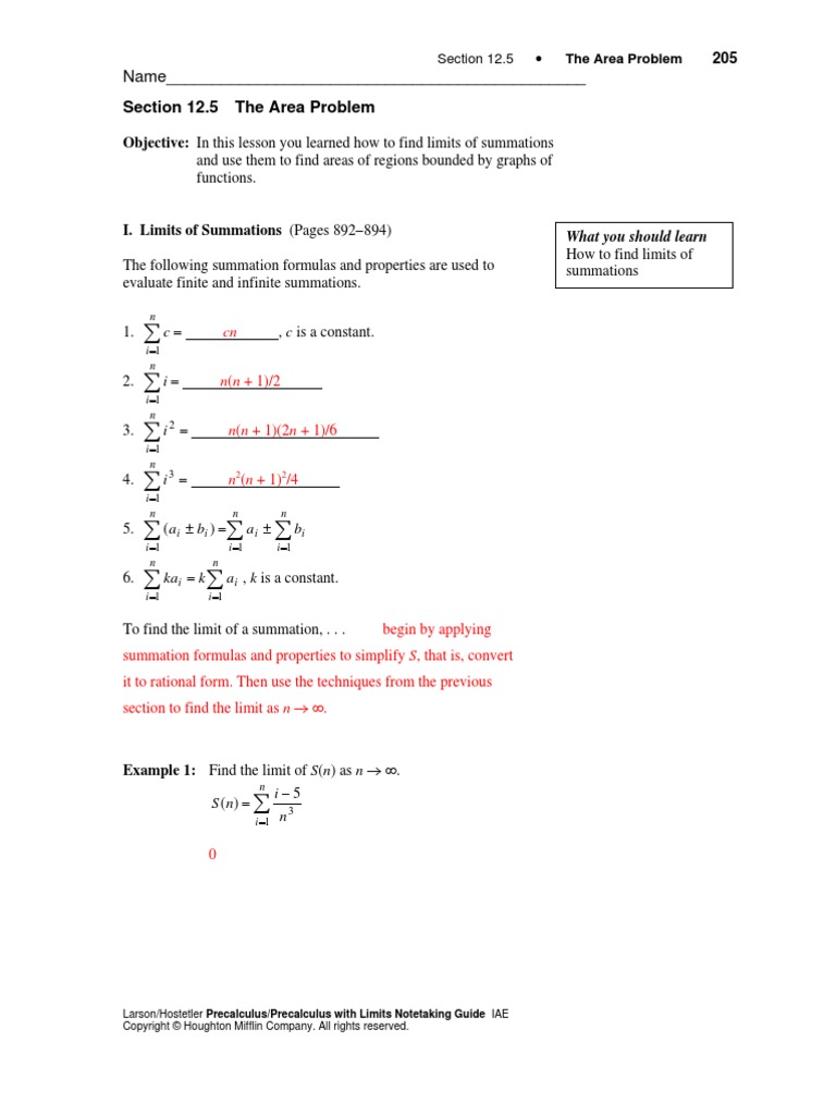 Section 12.5 The Area Problem: Name | PDF | Summation | Discrete ...