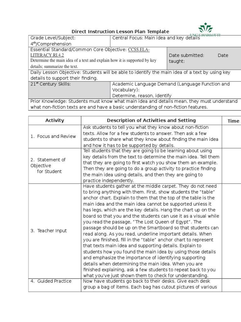 Read 3226 Whole Class Lesson Plan - Main Idea and Key Details | PDF ...