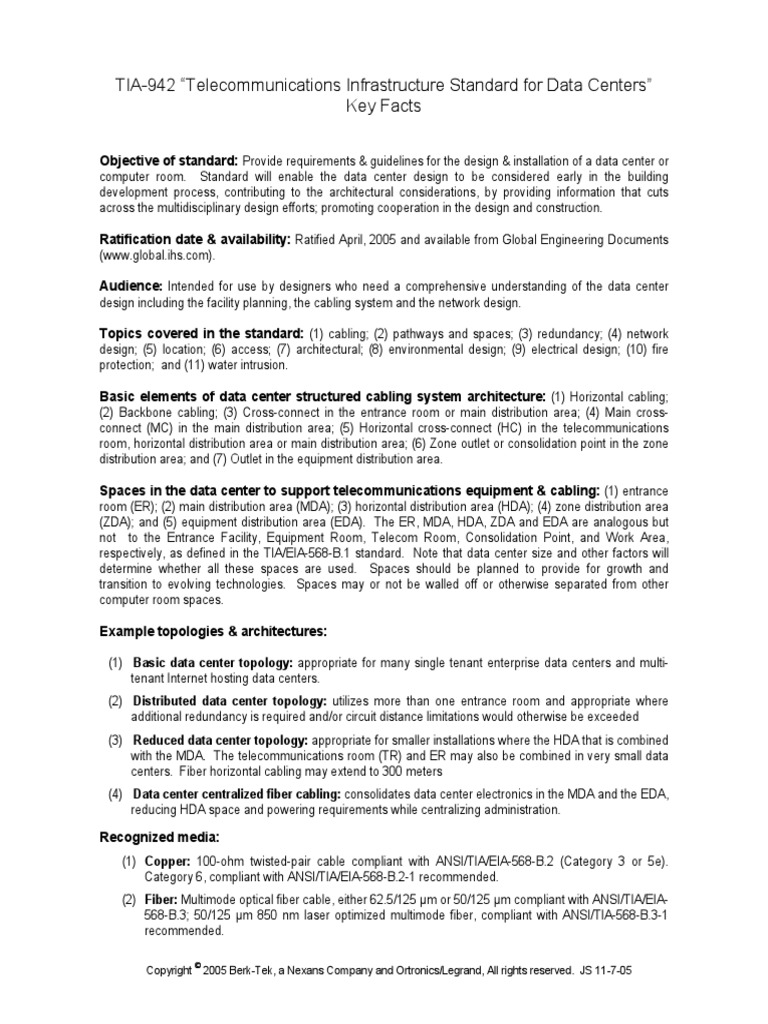 TIA-942-Standard-Summary-110705.pdf | Centro de datos | ElectrÃ³nica