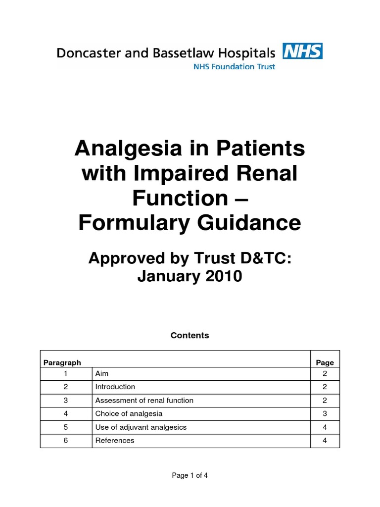 Analgesia in Patients With Impaired Renal Function PDF | PDF | Renal ...