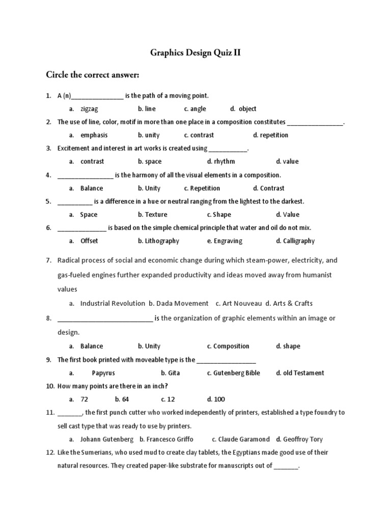 Art and Design Quiz | PDF | Graphic Design | Printing