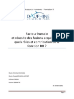 Facteur Humain Et Réussite Des Fusions Acquisitions Quels Rôles Et Contribution de La Fonction RH