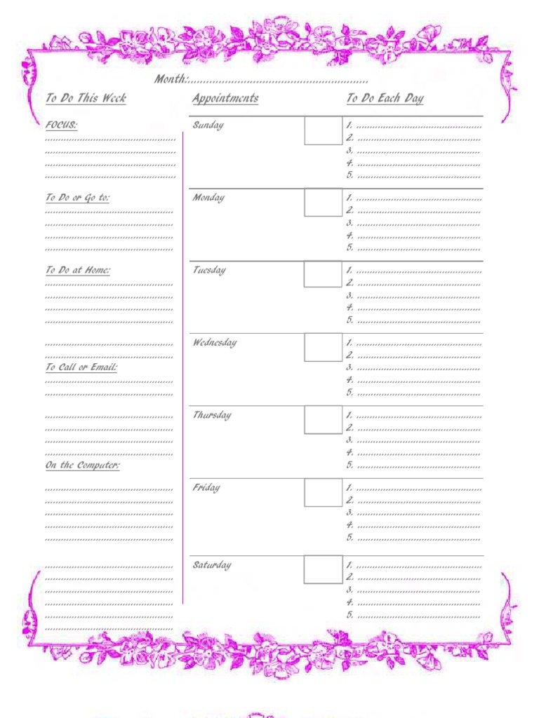 Pretty Floral Weekly Planner 2pg Full Size Pdf Leisure Sports