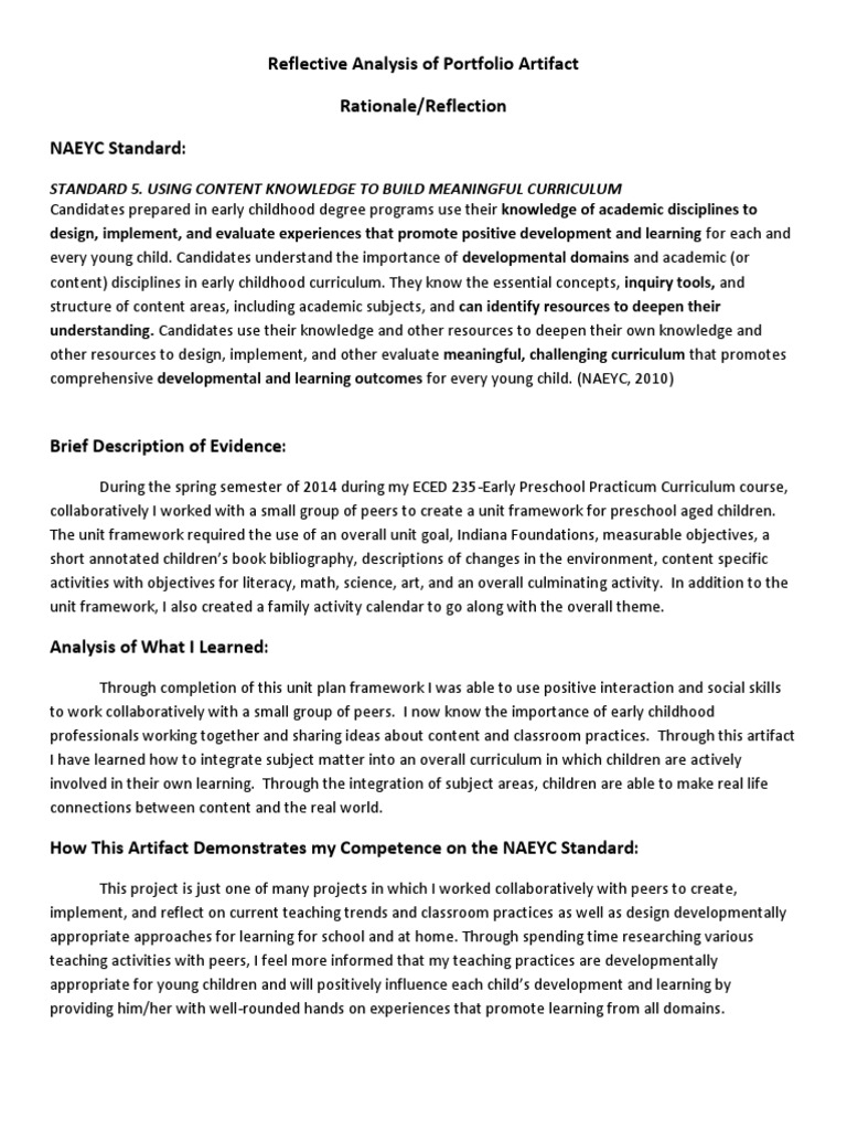 Reflective Analysis of Curriculum Framework | PDF | Early Childhood ...