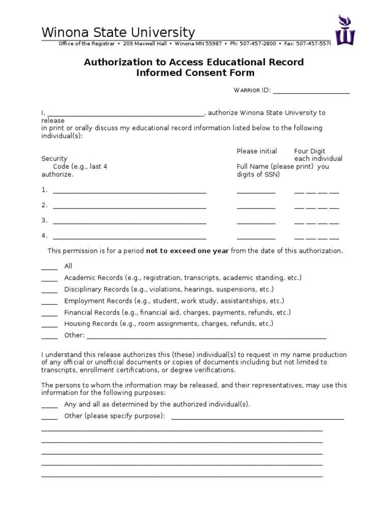 Ferpa Authorization To Access Educational Record 20080915 Active PDF Consent Privacy