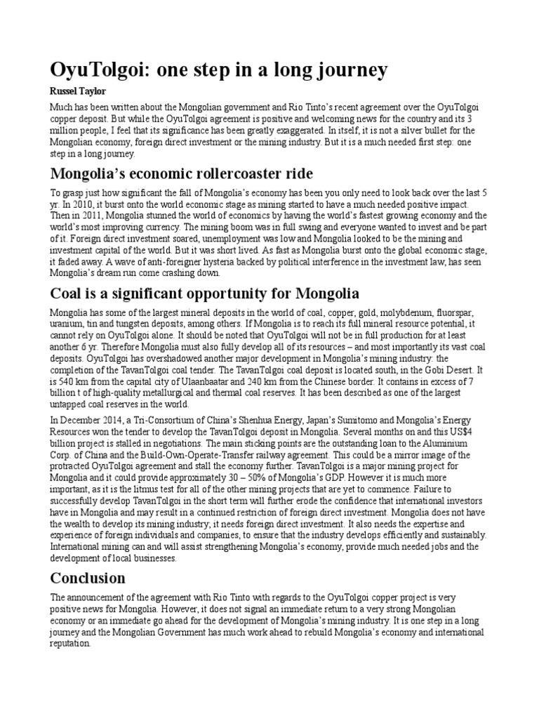 Oyu Tolgoi Appoints General Manager For Underground Development | PDF ...