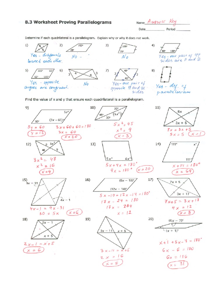 trapezoids and parallelograms common core geometry homework answers