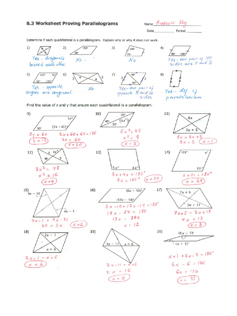 Practice 11.11 - Answer Key  PDF Regarding Properties Of Parallelograms Worksheet