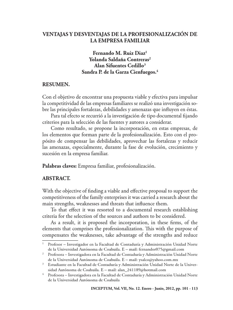 Ventajas y Desventajas de la Profesionalización Familiar | PDF | Toma ...