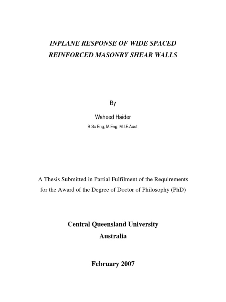 In Plane Response of Wide Spaced Reinforced Masonry Shear Walls ...