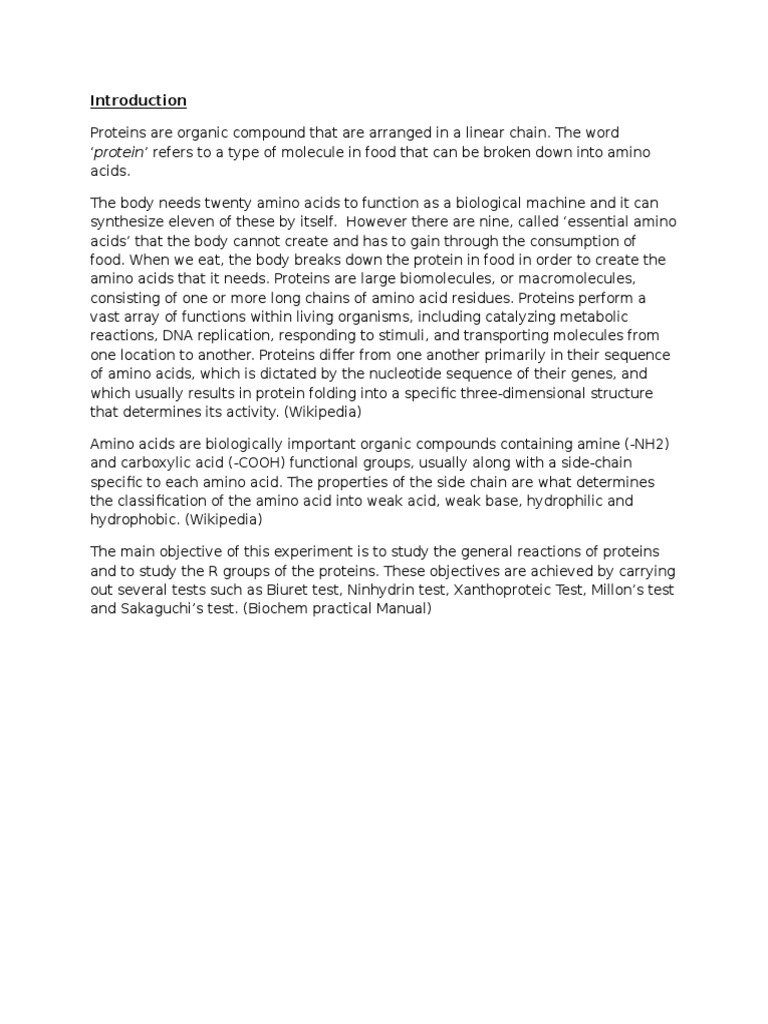 Protein Lab Report 3 Proteins Amino Acid