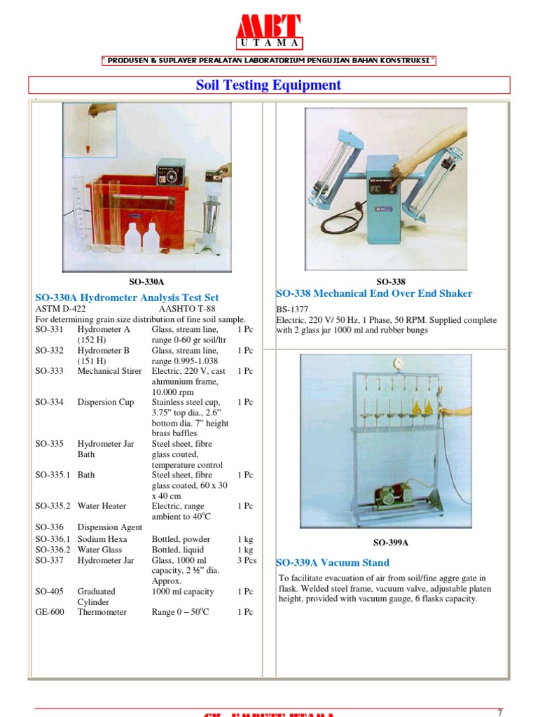 Soil Testing Equipment So 330a Hydrometer Analysis Test Set So 338 Mechanical End Over End Shaker Glasses Equipment scribd