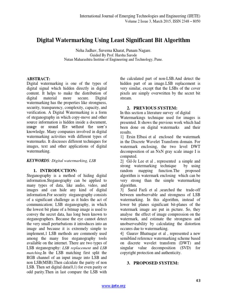 Digital Watermarking Using Least Significant Bit Algorithm | PDF | Bit ...