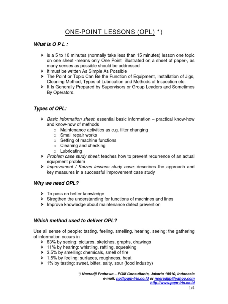 Understanding One-Point Lessons (OPL) | PDF | Career & Growth