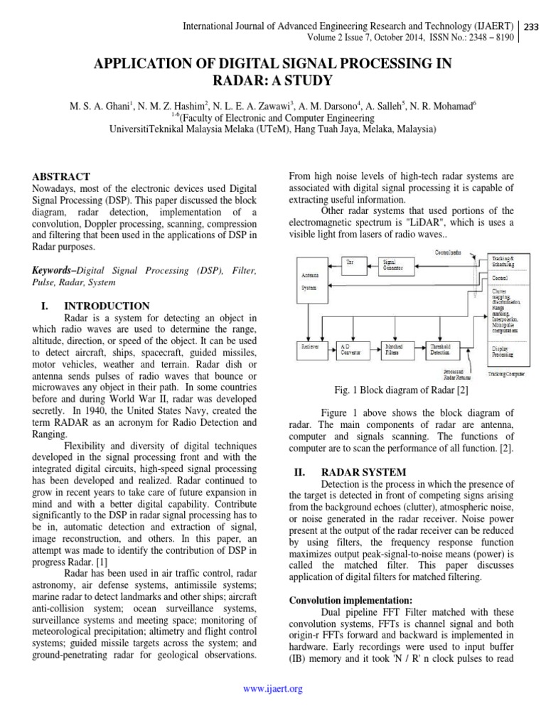 DSP Applications in Radar Systems | PDF | Radar | Digital Signal Processing