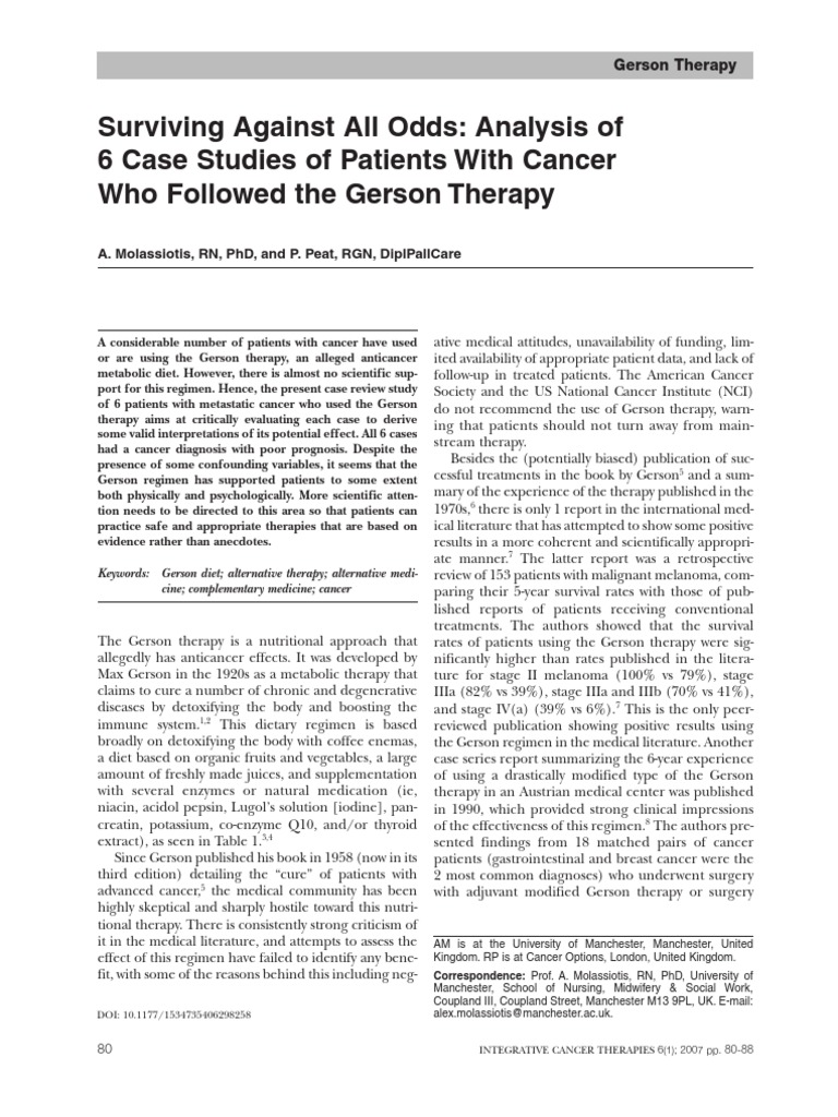 Analysis of Gerson Therapy for Cancer Breast Cancer Cancer Free