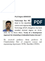Dr Panduranga Rao MV PhD Awarded