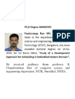 DR Panduranga Rao MV PHD Awarded