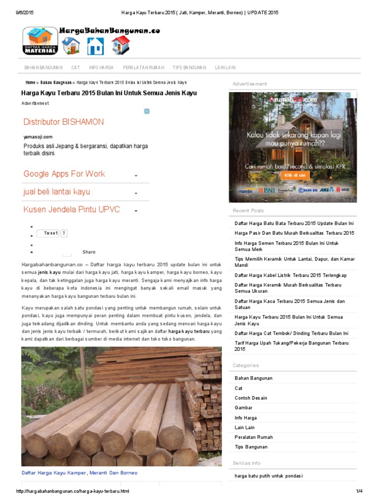  Harga  Kayu  Terbaru 2022 Jati Kamper  Meranti Borneo 