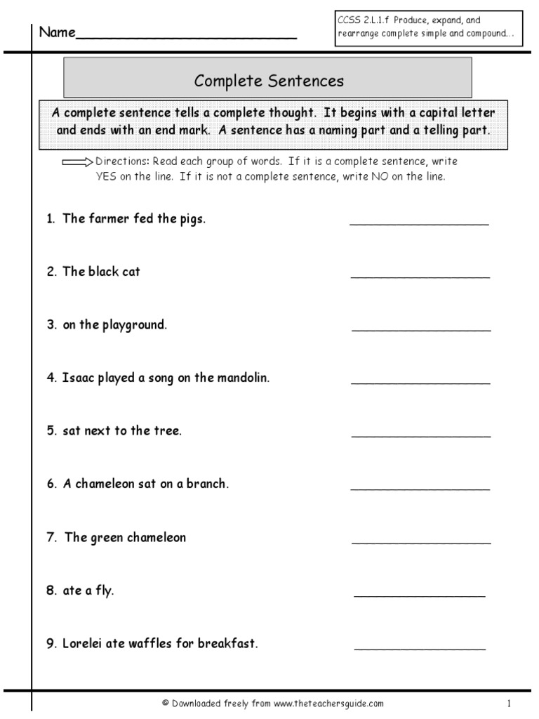 Complete Sentences | PDF