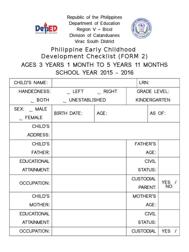 Early Childhood Development Checklist (Deped Revised 2015