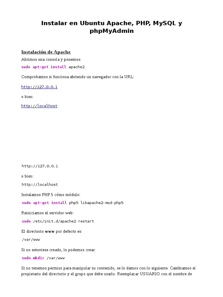 Instalar en Ubuntu Apache, PHP, MySQL y PhpMyAdmin | PDF | Servidor ...