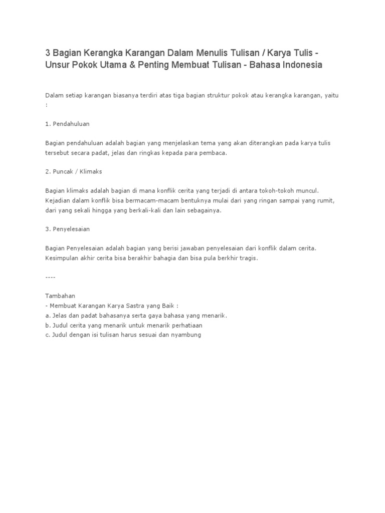 contoh kerangka karangan   contoh kerangka karangan