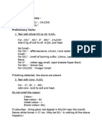 Analysis of Salts Acid Radicals/Anions - : 1. For - CO, So, S, No, CH COO