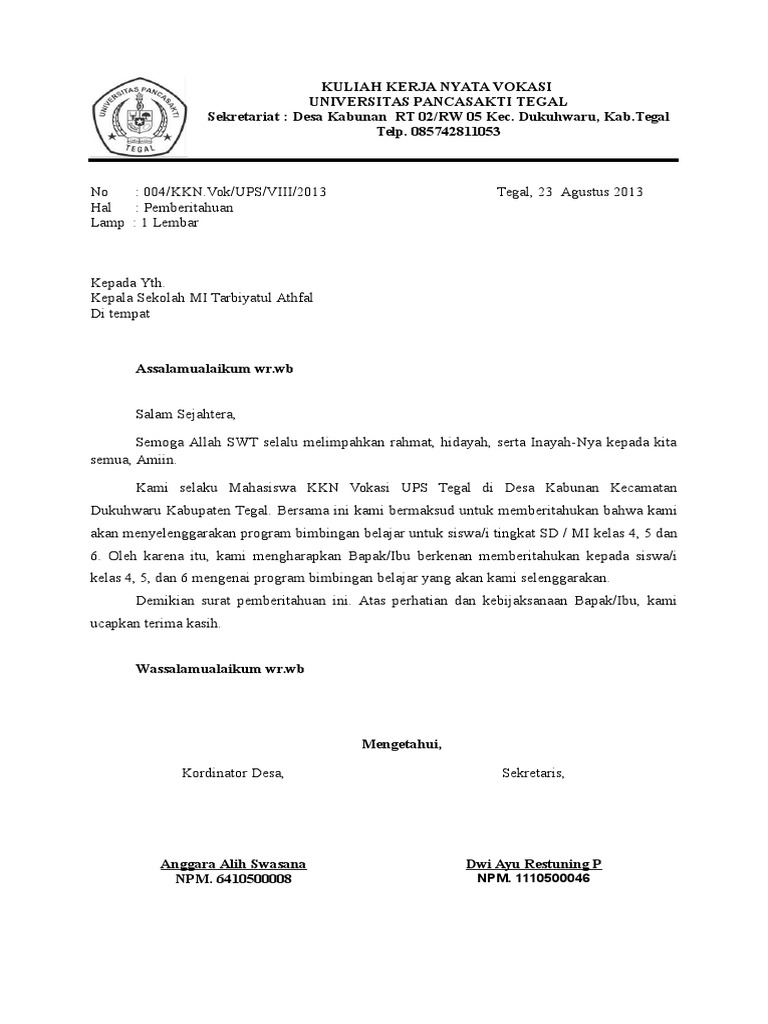 Surat Pemberitahuan Bimbel