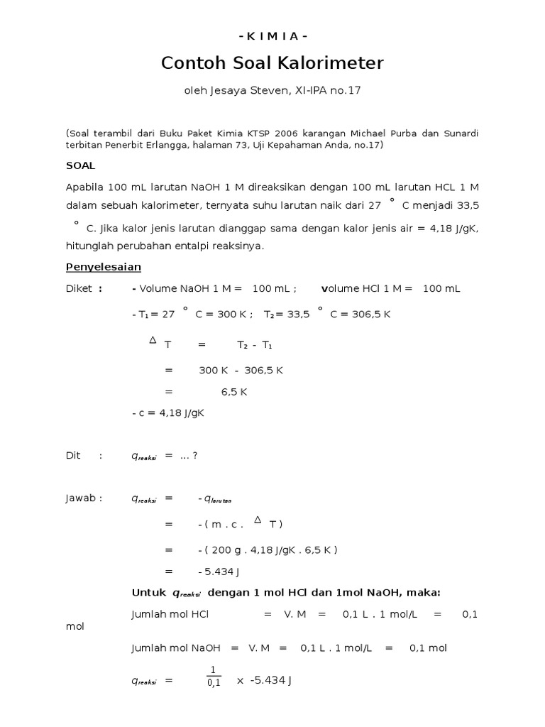 Contoh Soal Kalorimeter