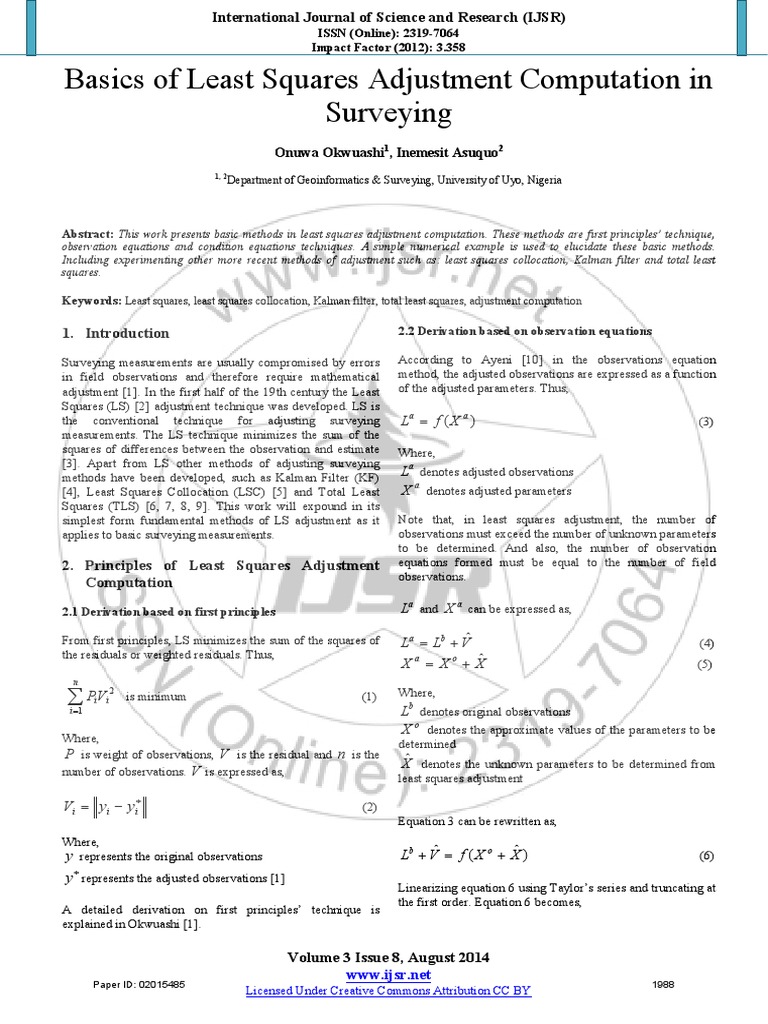 Basics of Least Squares in Surveying | PDF | Errors And Residuals ...